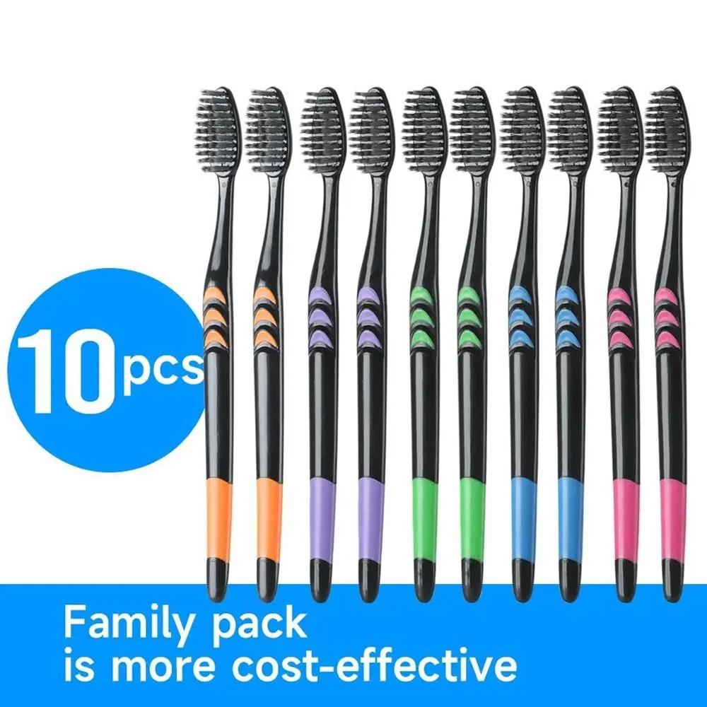 Bamboo Toothbrush - 10 Stück Familienpack Bambus-Aktivkohle-Zahnbürste mit weichen