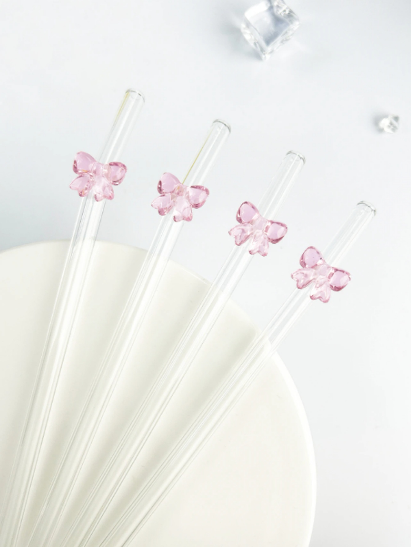 Reusable Straw - 1/6 Stück niedlicher Cartoon-Rosa-Bowknot-Glasstrohhalm, gebogenes wiederverwendbares