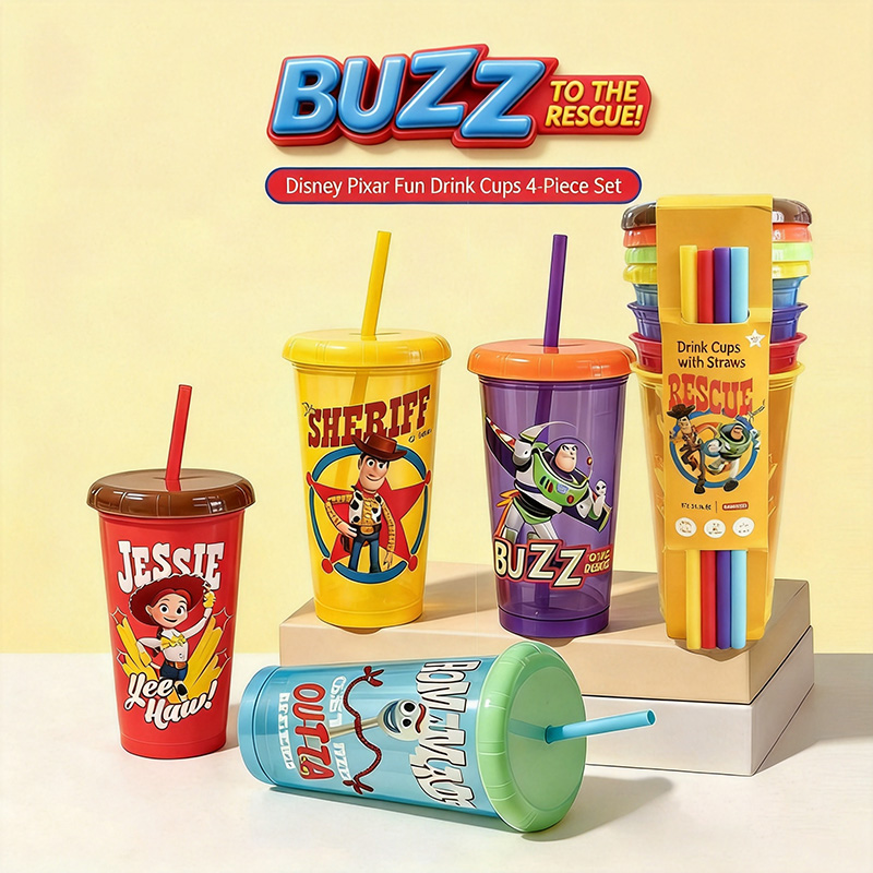 Reusable Straw - Toy Story 5 Plastik-Strohhalmbecher 4er-Pack 520ml